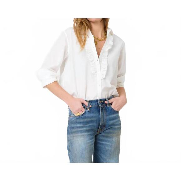 NEW KERRI ROSENTHAL mia ruffle front shirt in white - Picture 1 of 2